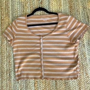 american eagle mustard yellow and white striped crop top